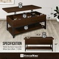 thumbnail image 2 of CAPHAUS Lift Top Coffee Table w/ Storage, Coffee Table w/ Bottom Open Shelf, Storage Coffee Table w/ Lift Top for Living Room, Rising Top Coffee Table w/ Hidden Compartment Storage, 41" Espresso, 2 of 8