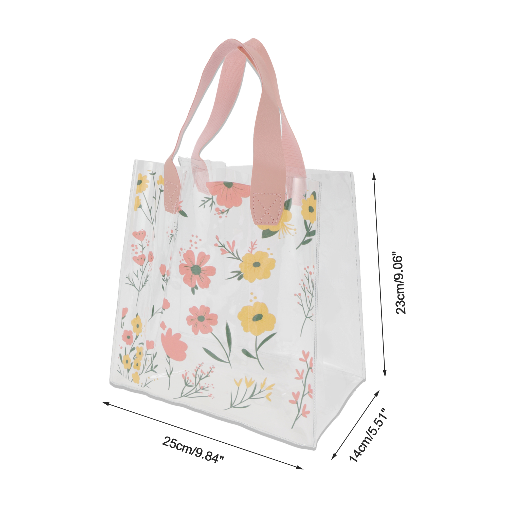 Unique Bargains Floral Design Reusable Gift Bag for All Occasions Pink Clear Large