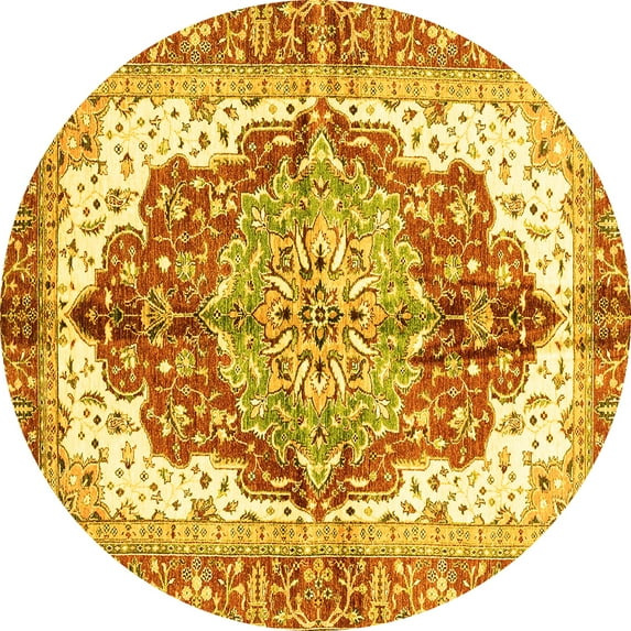Ahgly Company Machine Washable Indoor Round Persian Yellow Traditional Area Rugs, 3' Round