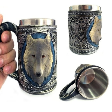 

High Quality Wolf Drinking Mug Resin Stainless Steel Lining Retro 3D Wolf Pattern Wine Cup