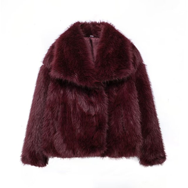 TRAF-Chaqueta corta de piel sintética para mujer, abrigo grueso de manga larga con botones delanteros, elegante con cuello de solapa, a la moda, 2024