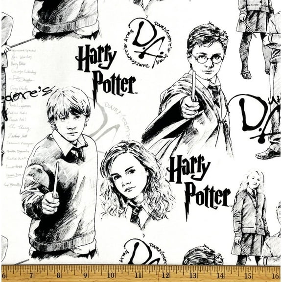 1 Yard - Harry Potter Hermione & Ron on White Cotton Fabric - Dumbledore's Army (Great for Quilting, Sewing, Craft Projects, Throw Pillows & More) 1 Yard X 44" Wide