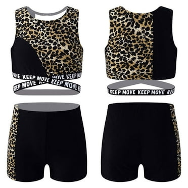 YONGHS Kids Girls Tracksuit Leopard Print Crop Tank Top Booty Shorts