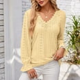 thumbnail image 7 of Ltctricy Women's T Shirts Ruffle Long Sleeve Lace Patchwork V Neck Eyelet Embroidered Tunic Tops Dressy Casual Blouses(Yellow,X-Large), 7 of 7