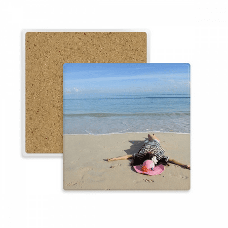 

Ellie Yao Beautiflu Girl Picture Beach Sun Sea Square Coaster Cup Mat Mug Subplate Holder Insulation Stone