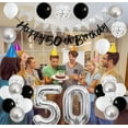 thumbnail image 4 of Black White Silver 50th Birthday Decorations Kit with Number 50th Balloons Happy 50th Paper Banner Triangle Flags 50 Cake Topper for Women/Men 50 Years Old Anniversary Party Bakcdrops Supplies, 4 of 7