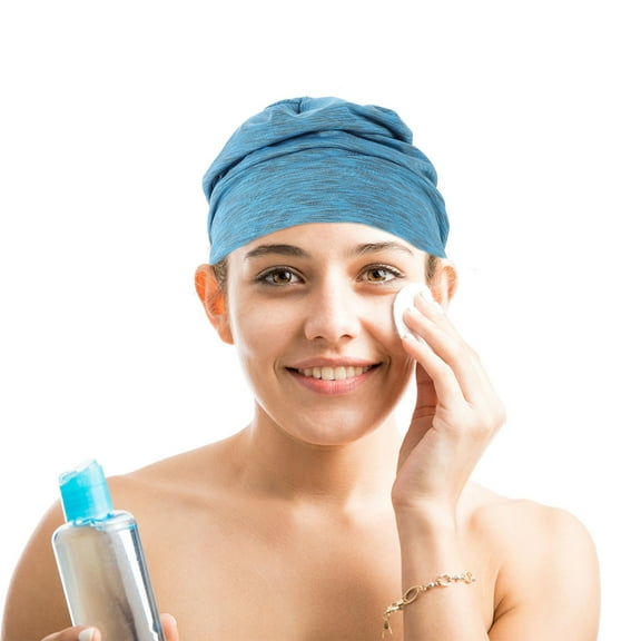 LEORX 1Pcs Elastic Sleep Hat Blue Simple Design Satin Fabric Hair Protection for Women