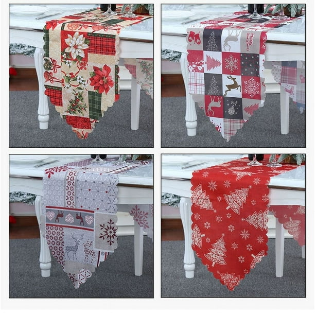 4 piezas Mantel Decoración de mesa navideña para vacaciones, reuniones, mesa de buffet, fiestas - Camino de mesa navideño Decoración de mesa de café