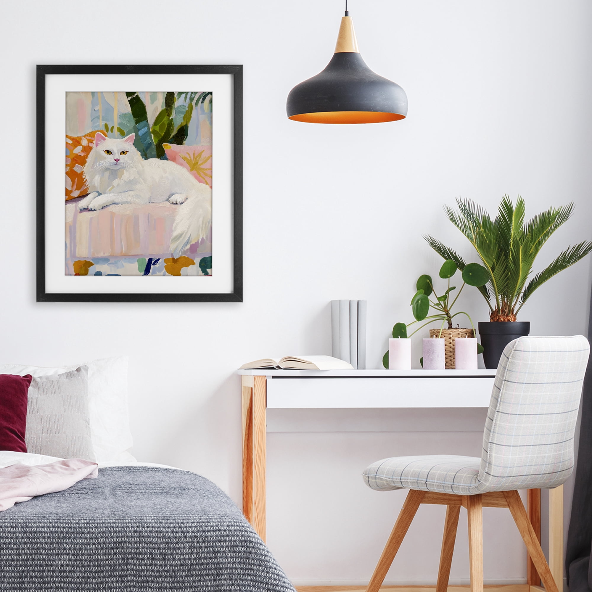 Stupell Industries Fancy Cat on Pastel Sofa Black Framed Print Under Glass, design by The Prints Vibe