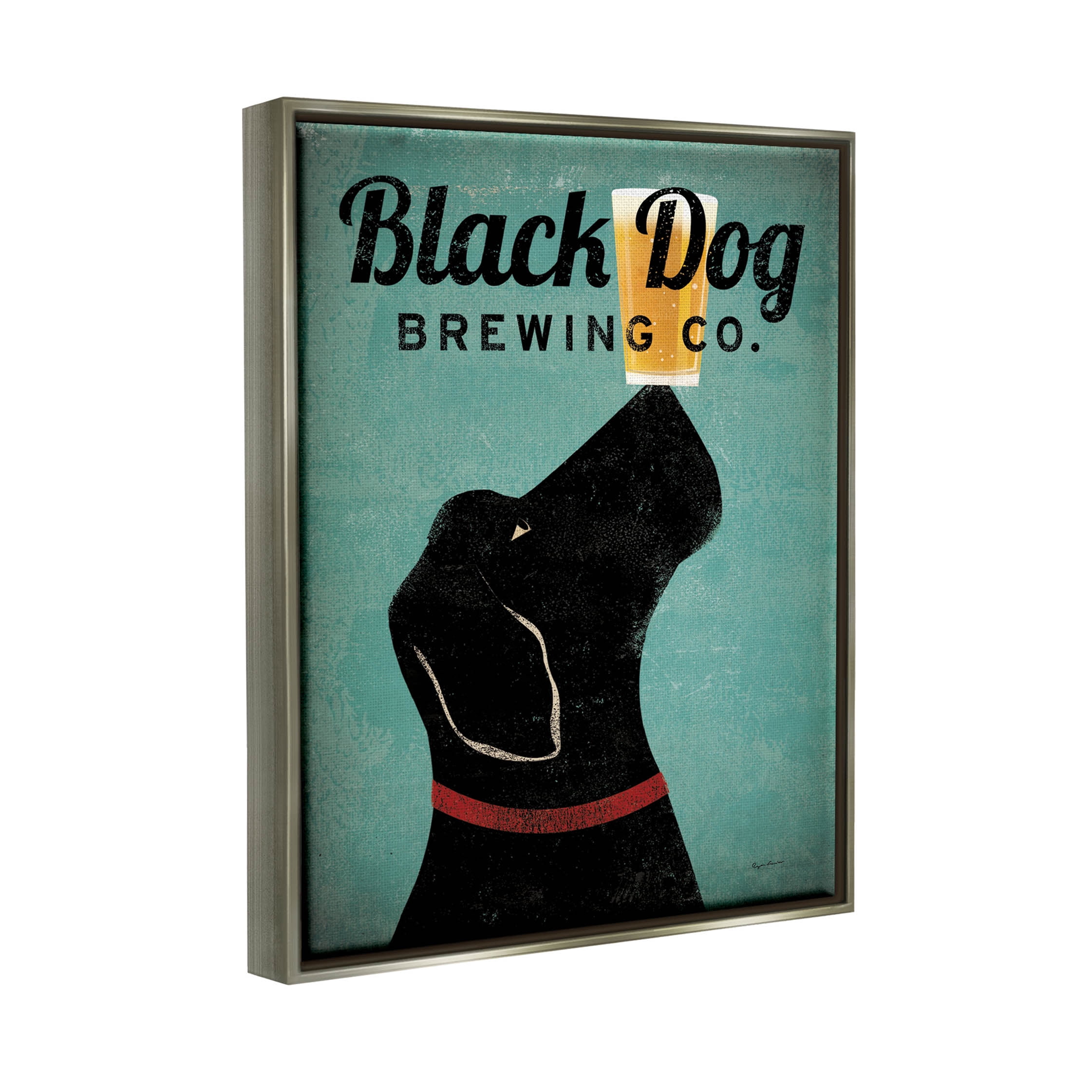 Stupell Industries Black Dog Brewing Antique Beer Sign Graphic Art Luster Gray Floating Framed Canvas Print Wall Art, Design by Ryan Fowler