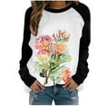 thumbnail image 1 of Pompotops Mode Femmes Printemps Automne Patchwork Imprimé Manches Longues Col Rond Tee-Shirt Décontracté, 1 of 6
