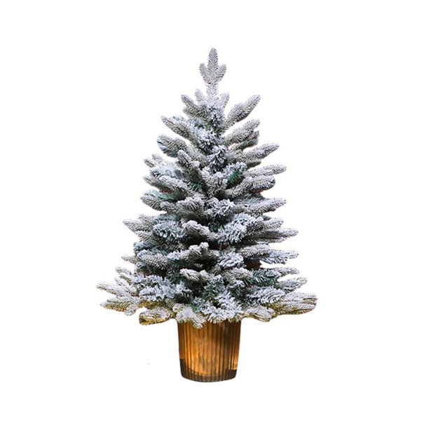 Pudcoco Mini LED Desktop Christmas Trees Artificial Trees with Base for