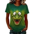 thumbnail image 2 of Women's Funny Dinosaur Graphic Tees 3D Animal Face Print Short Sleeve T-Shirts Casual Crewneck Summer Tops Lightweight Novelty Pullover Shirts Streetwear, 2 of 5