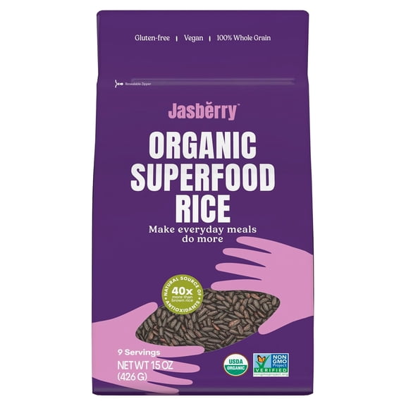 Jasberry - Organic Superfood Rice, Soft & Aromatic Whole Grain Purple Rice, 15 oz, 3 Pack