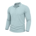 thumbnail image 4 of Zivyakyro Button Polo T Shirts for Men Long Sleeve Collared Casual Fall Shirt Jacquard Textured Loose Breathable Blue S, 4 of 7