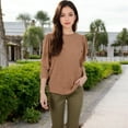 thumbnail image 2 of Women's Long Sleeve Ribbed Knit Sweater with Gathered Shoulders - Medium, Brown, 2 of 6