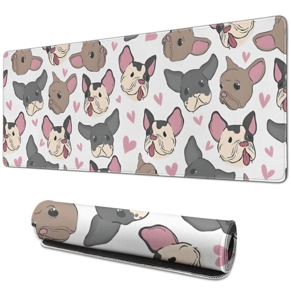 Long Mouse Pads for Desk,Bulldog Dog and Love Heart Desk Mats on Top Of Desks, Desk Mouse Pad Extra Large with 3mm Non-Slip Base and Stitched Edge for Gaming,Office,Work,Home 31.5"x11.8"