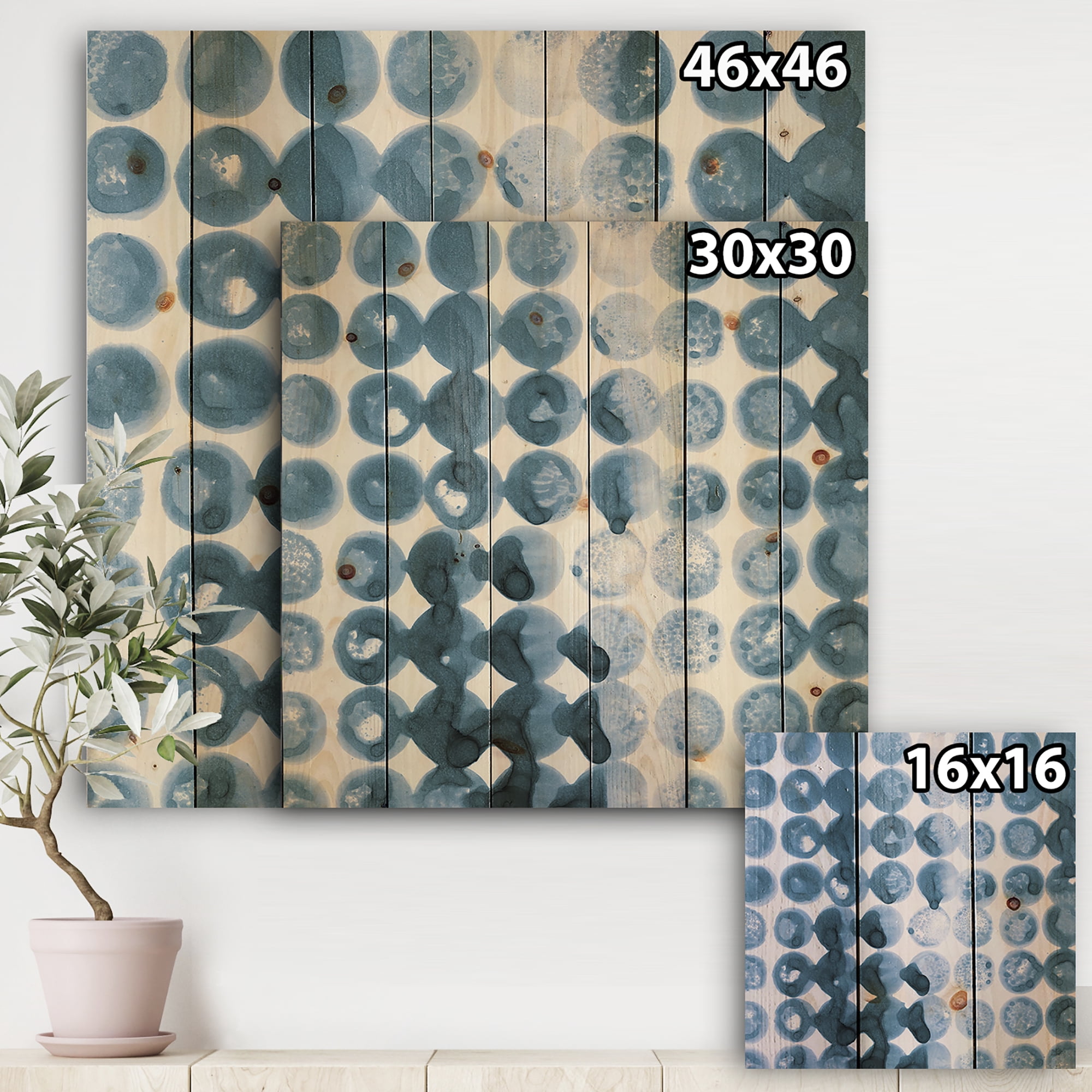 Designart 'Geometrical Watercolor Indigo VII' Contemporary Print on Natural Pine Wood