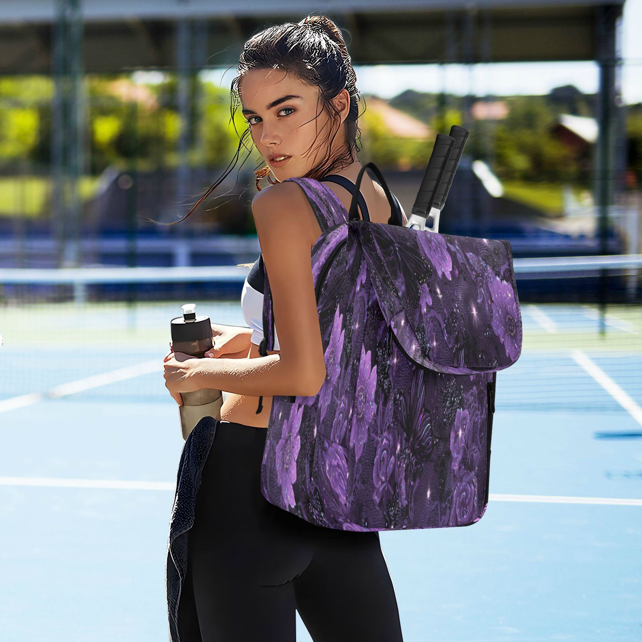 2 Racquet Holder Tennis Backpack Tennis Racket Covers Gym Bags Gorgeous Pink Flowers and Butterflies