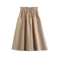 thumbnail image 2 of Women's Cotton Linen Midi Skirt High Waist Button-Front A-Line Skirts with Pockets Dress Casual Summer Vacation Wear Khaki One Size, 2 of 6
