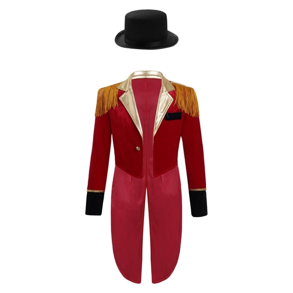 TiaoBug Kids Boys Girls Magician Outfit 2-Piece Long Sleeve Tailcoat Tuxedo Jacket with Hat Set Red 6