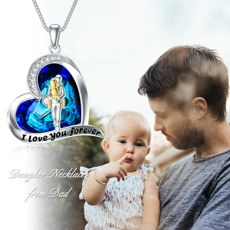 WINNICACA Father Daughter Necklace 925 Sterling Silver Forver Love Heart Dad Child Pendant Necklace with Heart Blue Crystal Father Daughter Jewelry Gifts for Women Daughter Birthday Christmas Walmart....