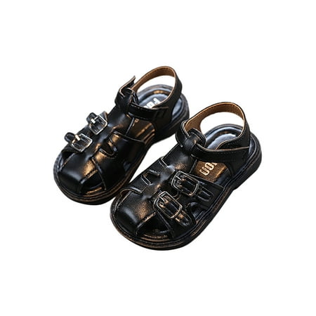 

Lacyhop Boys Girls Flat Sandals Ankle Strap Beach Shoes Fisherman Sandal School Lightweight Fashion Summer Black 10C