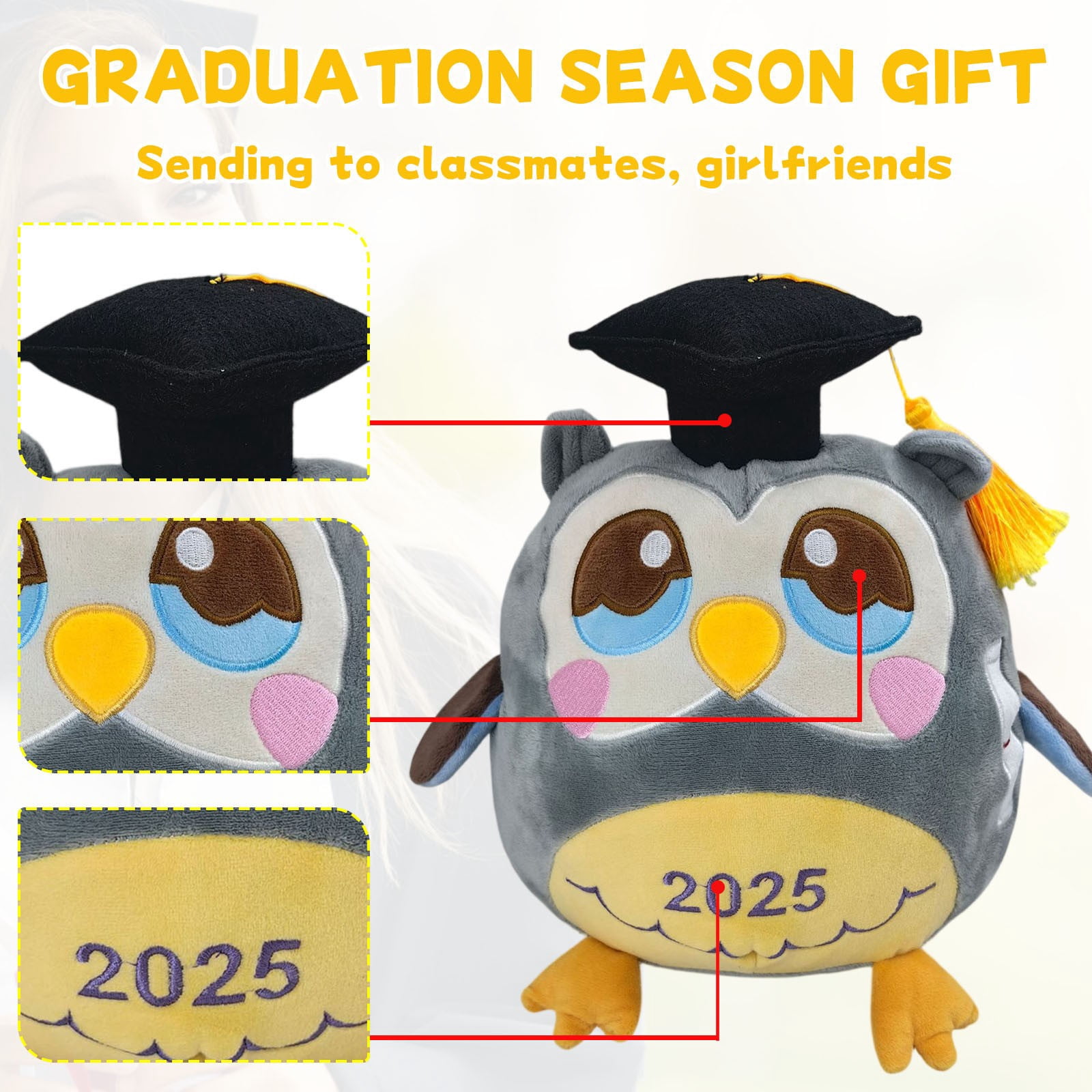 Adorable Graduation Owl Plush Toy 2025 Soft Stuffed Animal with Cap and Tassel for Graduates, 12 Inches