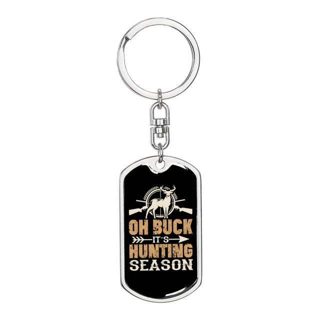 Buck Hunting Season Stainless Steel or 18k Gold Premium Swivel Dog Tag Keychain