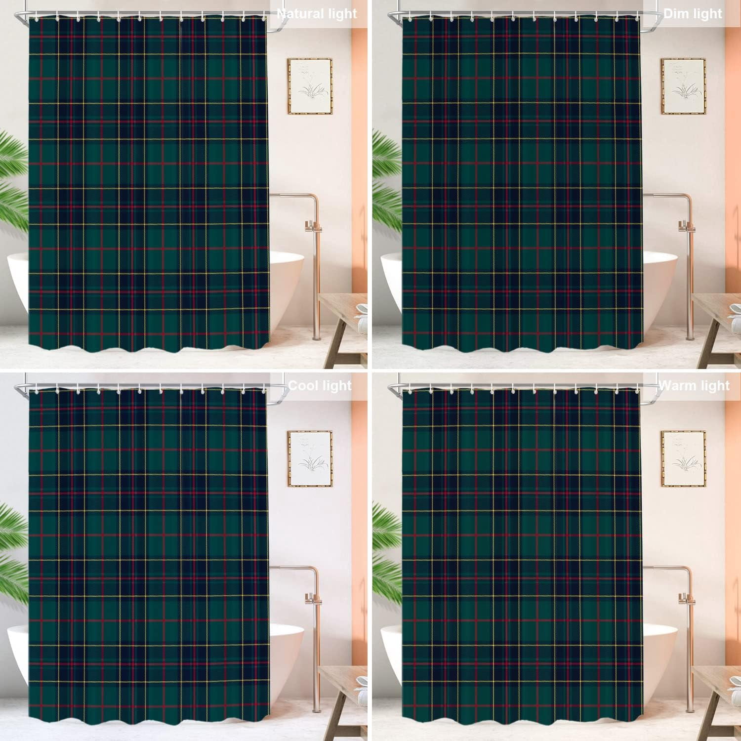 Tartan Plaid Decorative Shower Curtain, Green Scottish Fabric Kilt Twill Woven Bathroom Décor Polyester Fiber Waterproof with Plastic Hooks for Shower Stall Bathtubs 72"W x 72"L (Pack of 1)