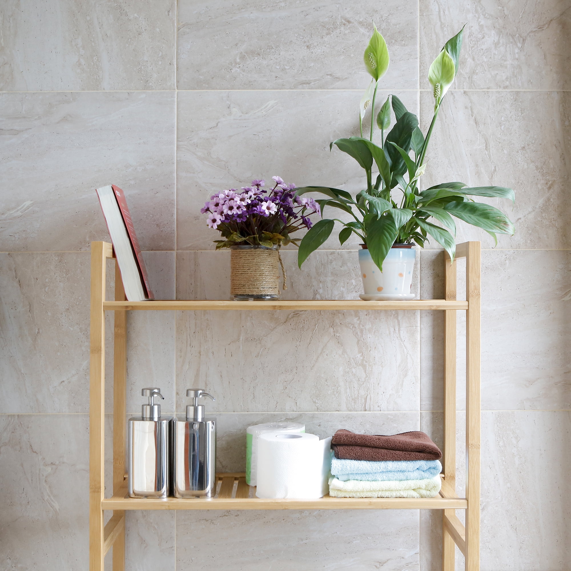 Mainstays 64-inch Above Toilet Free Standing Shelf, 6 lb. Shelf Capacity, Bamboo, Adult