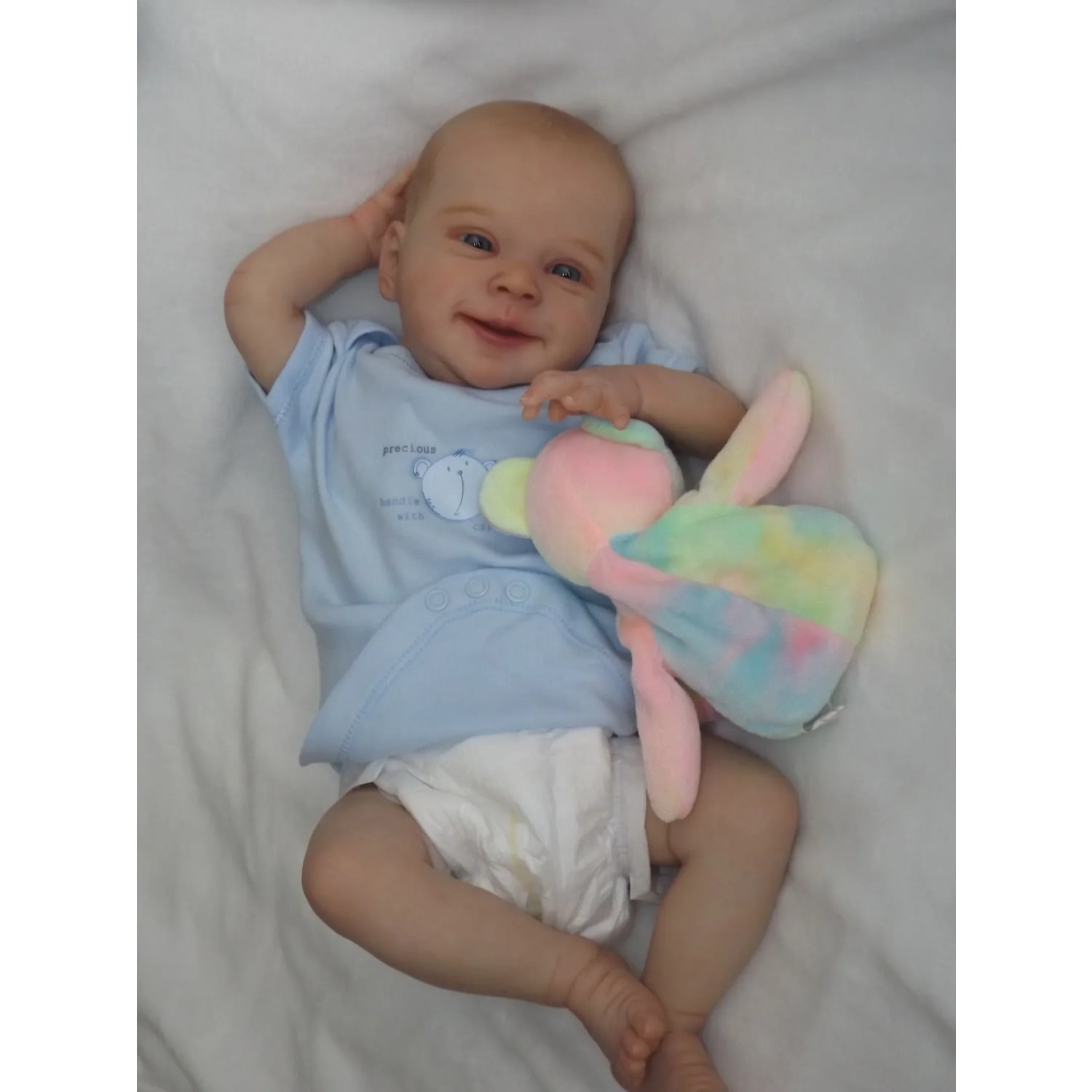 45cm Sebastian New Reborn Baby Dolls Girl Smile Newborn Doll Soft Cuddle Body with Hand-drawn Hair Toys for Kids Visible Veins Doll