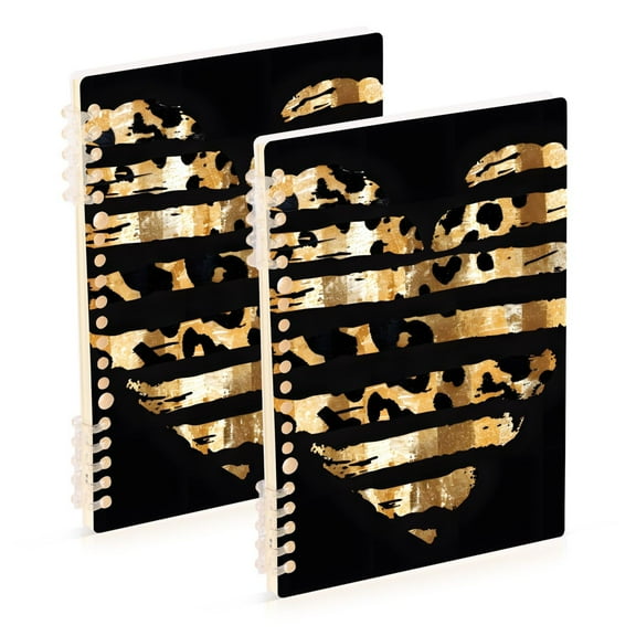 Leopard Skin Heart Striped Ring Binder Notebook Journey Note Diary College Ruled Spiral Notebook Study Loose Leaf Paper A5 60 Pages