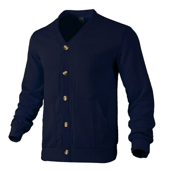 JTieacloth Knitted Pullover Sweaters Men Solid Color Jacquard Button Up Cardigan Casual Knit V Neck Business Comfortable Warm Sweater Jacket(Blue)