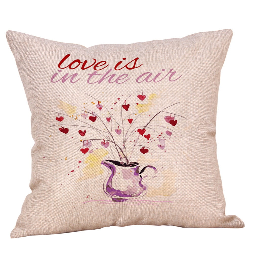 Happy Valentines Pillow Cases Linen Sofa Cushion Cover Home Decor