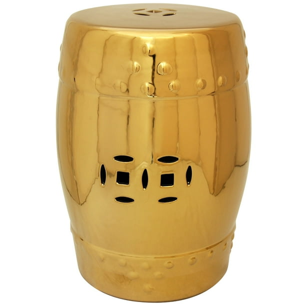 Oriental Furniture 18" Solid Gold Porcelain Garden Stool