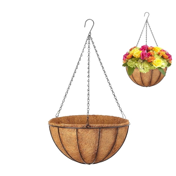 Hanging Baskets Planter for Plants - 10 Inch Metal Baskets with Coco Fiber Liners, Hanging Flower Pots for Outside with Chain, Plant Basket for Indoor Outdoor Garden Porch Decoration (10'' Pack of 1)