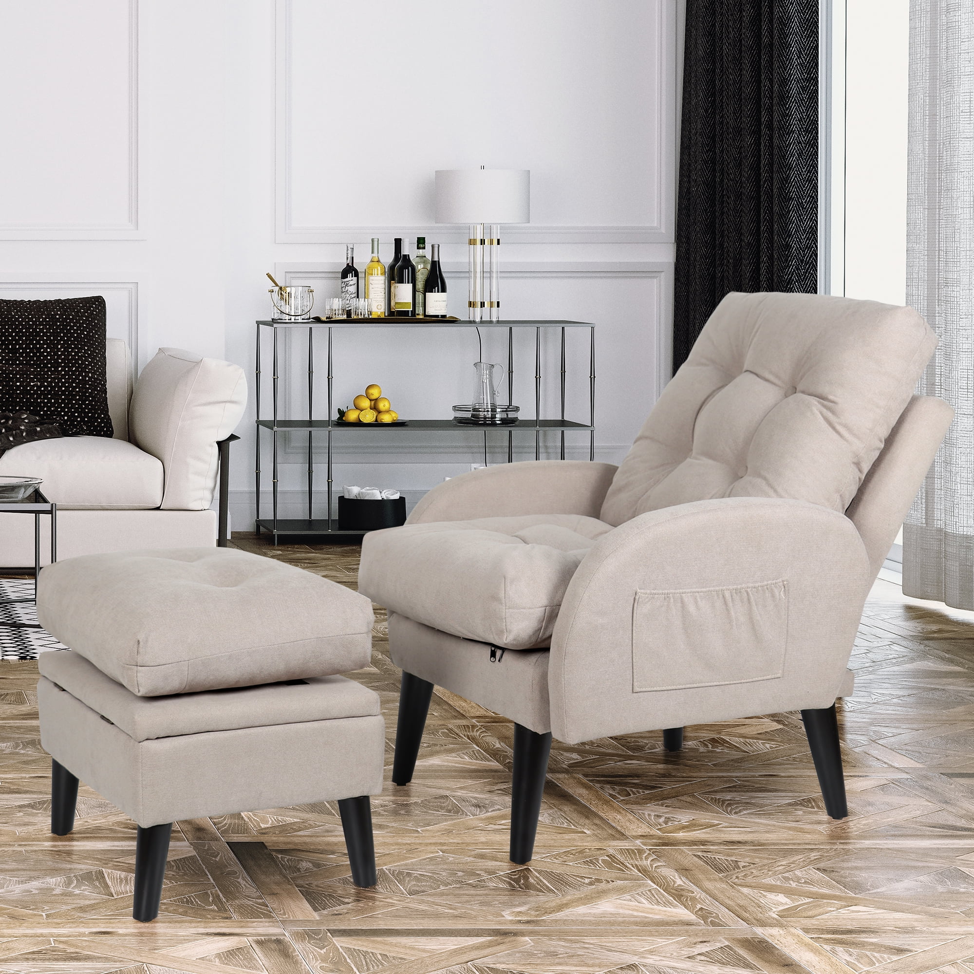24 5 Wide Accent Chair With Ottoman, Large Living Room Chairs With Ottoman