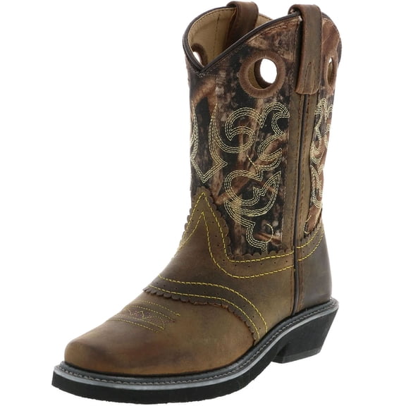 SMOKY MOUNTAIN BOOTS Youth Pawnee Western Boots, Color: Brown Oil Distress/Camo, Size: 3.5, Width: R