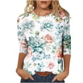 thumbnail image 1 of KIHOUT Nouvelles Arrivées Hauts à Manches 3/4 pour Femmes Coupe Ample Décontractée Col Rond Imprimé Floral T-Shirts Mignons Tunique Trois Quarts, 1 of 5