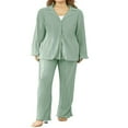 thumbnail image 1 of Women‘s Lounge Set  Textured Solid Color Long Sleeve Shirts Tops and Pants, 1 of 9