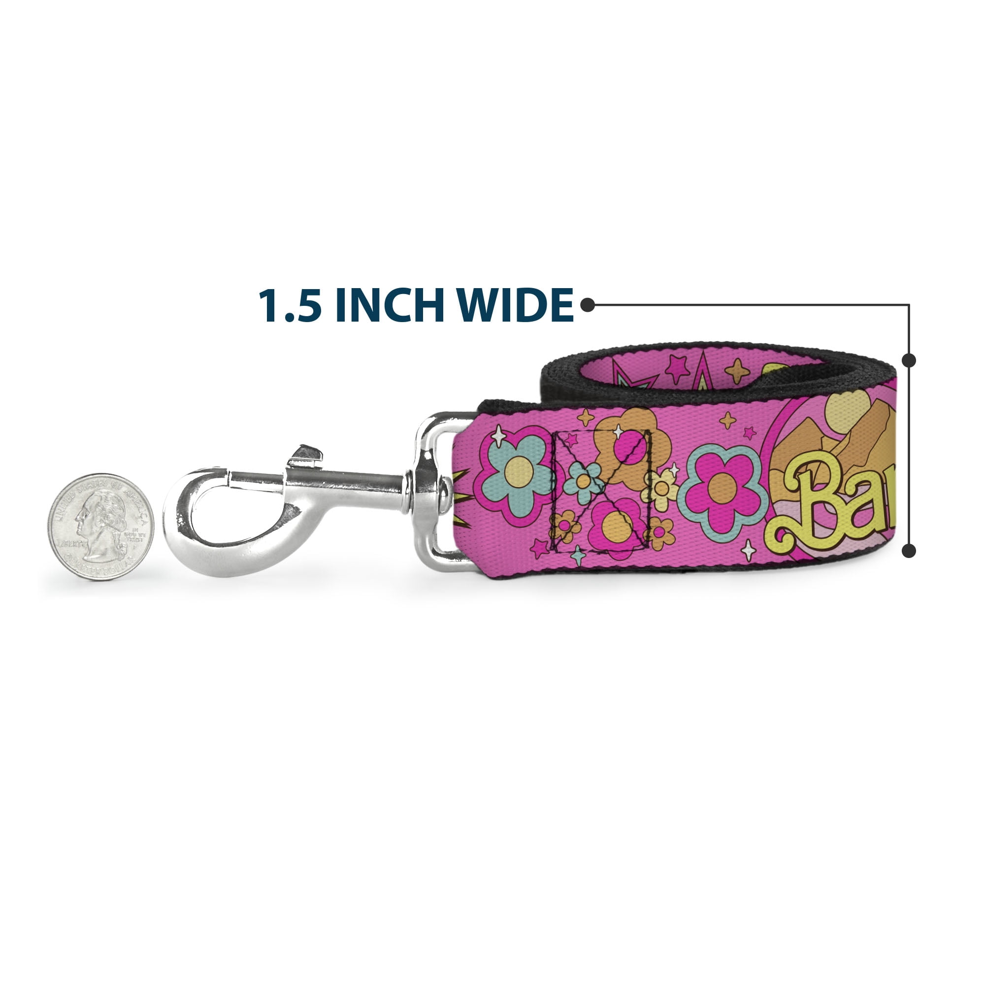 Mattel Pet Leash, Dog Leash, Barbie Sunny Days Ahead Icons Collage Pink Multi Color, 6 Feet Long 1.0 Inch Wide
