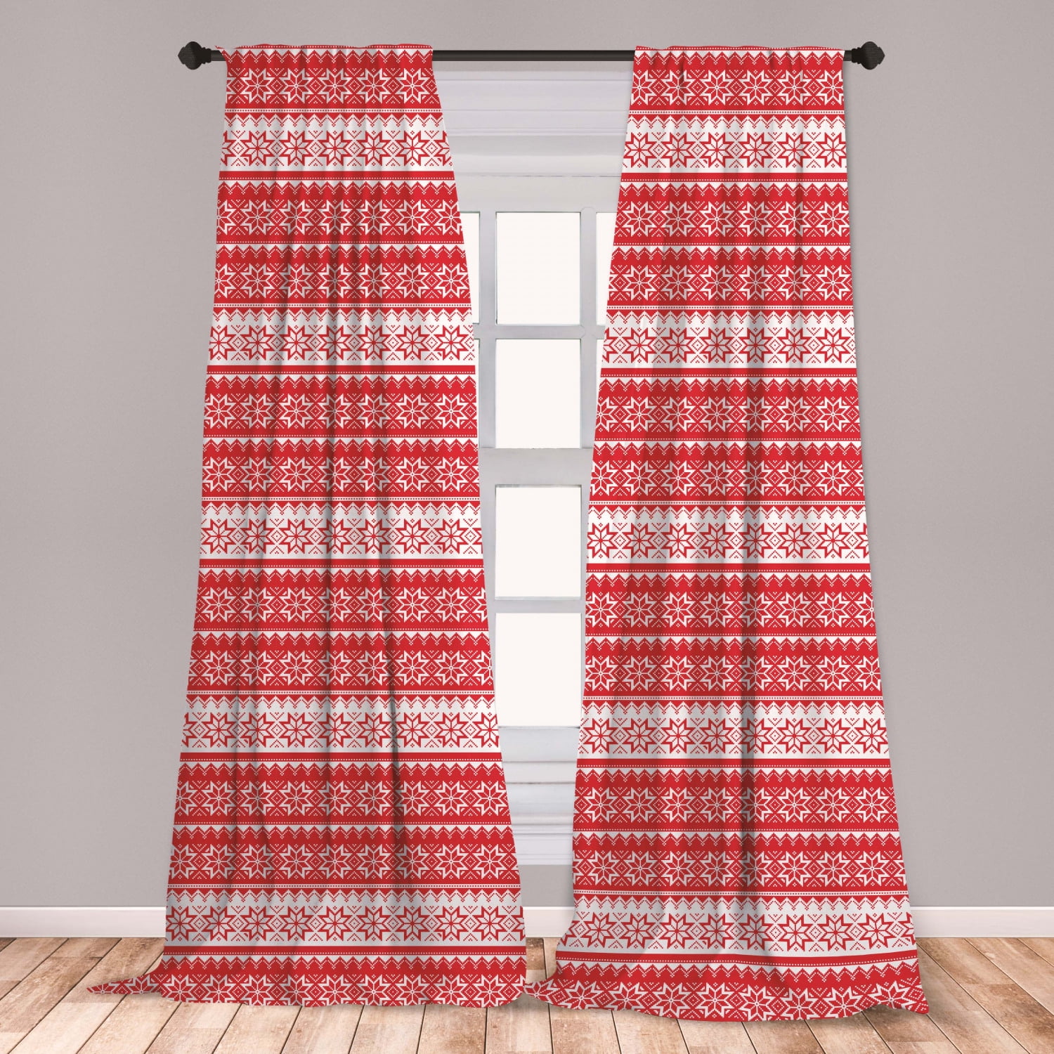 Nordic Curtains 2 Panels Set Norwegian Swedish Traditional Motifs