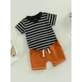 thumbnail image 3 of Bagilaanoe 2pcs Toddler Baby Boy Short Pants Set Short Sleeve Striped Print T Shirt Tops + Shorts 6M 12M 18M 24M 3T Kids Casual Summer Outfits, 3 of 9