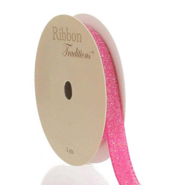 3/8 Frosted Elastic Hot Pink Velvet Ribbon 3 Yard Reel