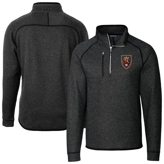Men's-Cutter & Buck  Heather Charcoal Real Salt Lake Big & Tall Mainsail Sweater-Knit Half-Zip Pullover Top