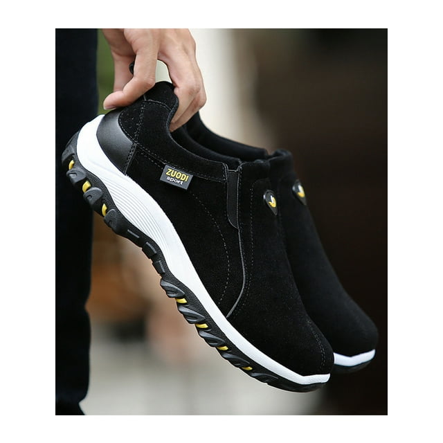 Daeful Chaussures Plates pour Hommes Respirantes de Randonnée à Enfiler Chaussures de Course de Conduite Antidérapantes Nonslip Espadrilles Plates Noires 12.5
