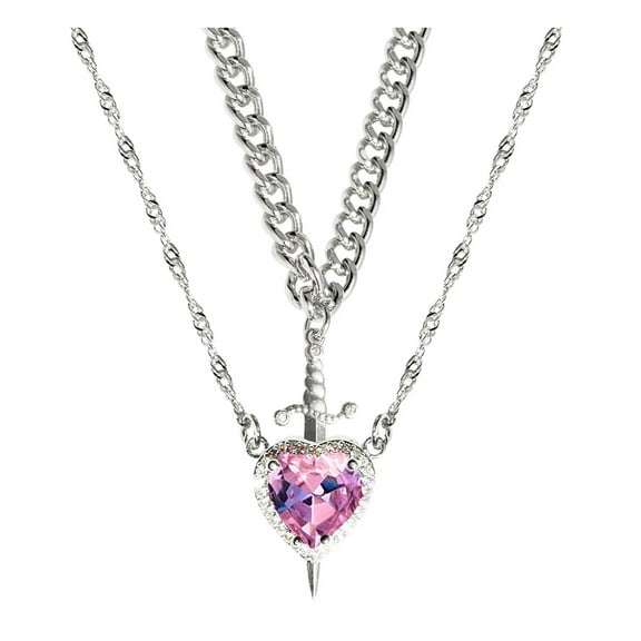 HUANLEDASH Couple Necklace Cubic Zirconia Heart Matching Necklace Romantic Through The Heart Couple Jewelry for Him Her Valentine's Day Gift