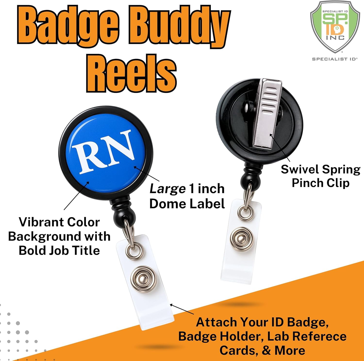 2 Pack - MD Badge Buddy Reels with Alligator Clip - Swivel Retractable Reel MD Badge Holder & Title Card in One - Medical Doctor Retractable Hospital I'd Role Dome Label by Specialist ID (Red)