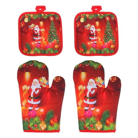 

4pcs Anti-scald Oven Mitts Placemats Kitchen Heat Resisting Table Pads Gloves (Red)